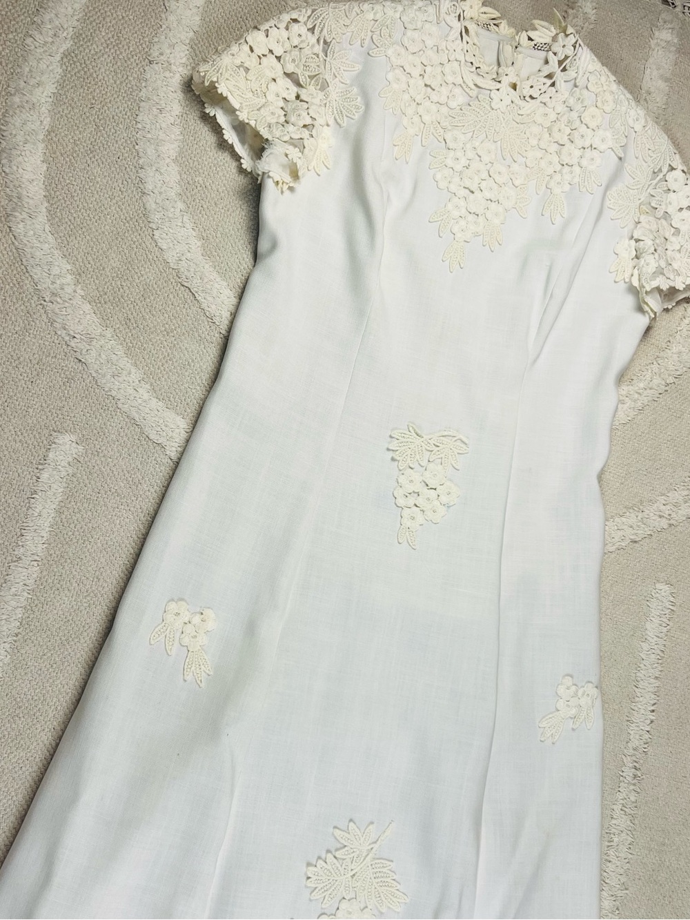 VTG 60s/70s UnionTagMidCenturyWeddingGown EmbroideredEyelet MaxiFloorLengthDress